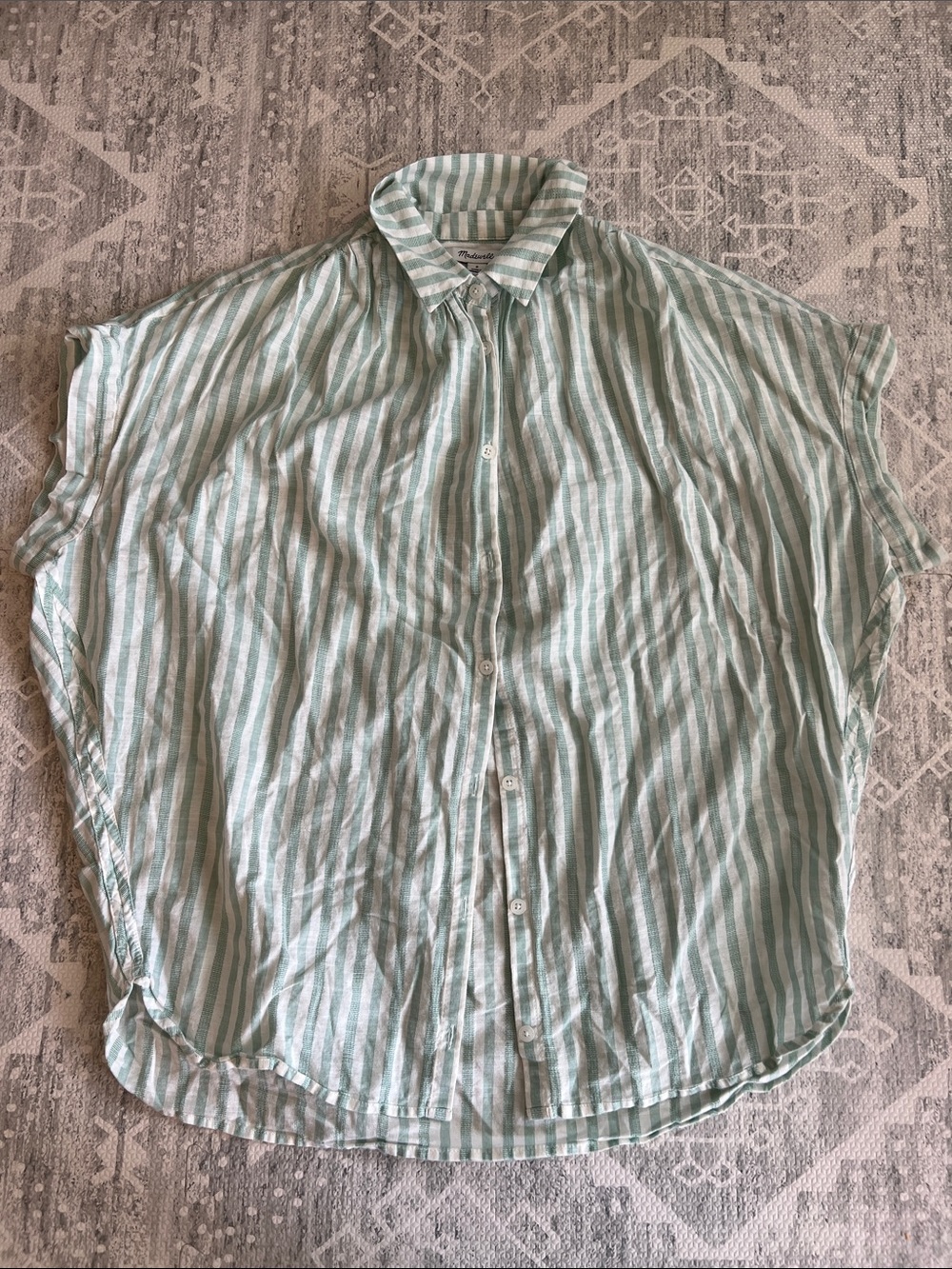 Madewell Green and White Striped Button-Down Shirt
